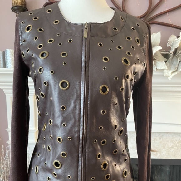 Color Works Leather/Rayon Brown Sweater, Size Small - Picture 6 of 13